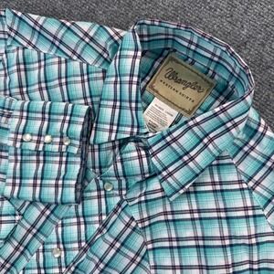 Wrangler Pearl Snap Western Shirt Mens S Blue Purple Plaid Outdoors Rodeo Cowboy